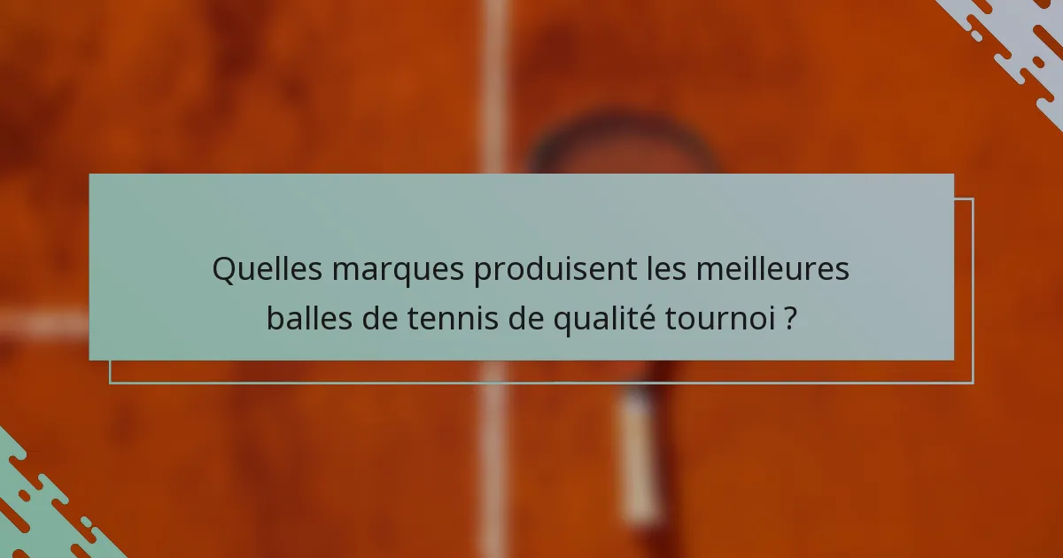 Quelles marques produisent les meilleures balles de tennis de qualité tournoi ?