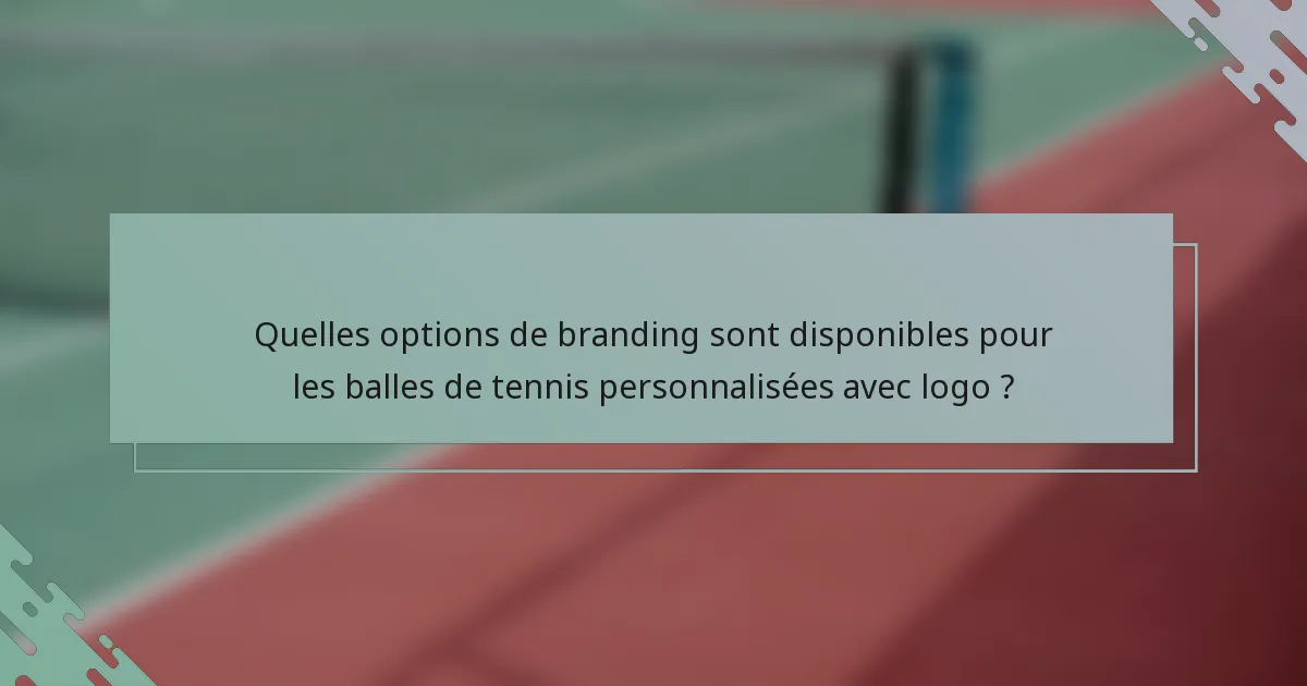 Quelles options de branding sont disponibles pour les balles de tennis personnalisées avec logo ?