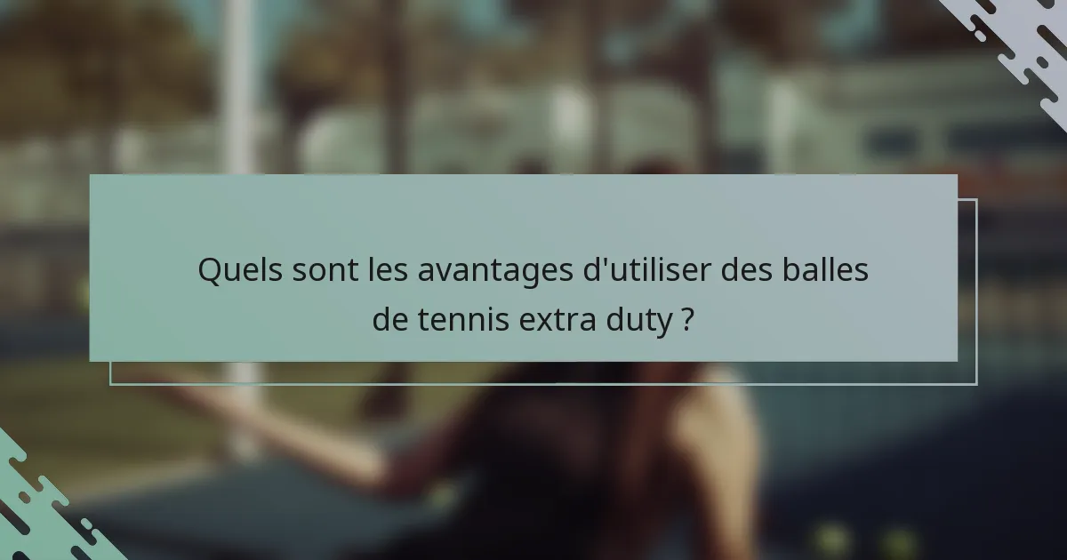 Quels sont les avantages d'utiliser des balles de tennis extra duty ?